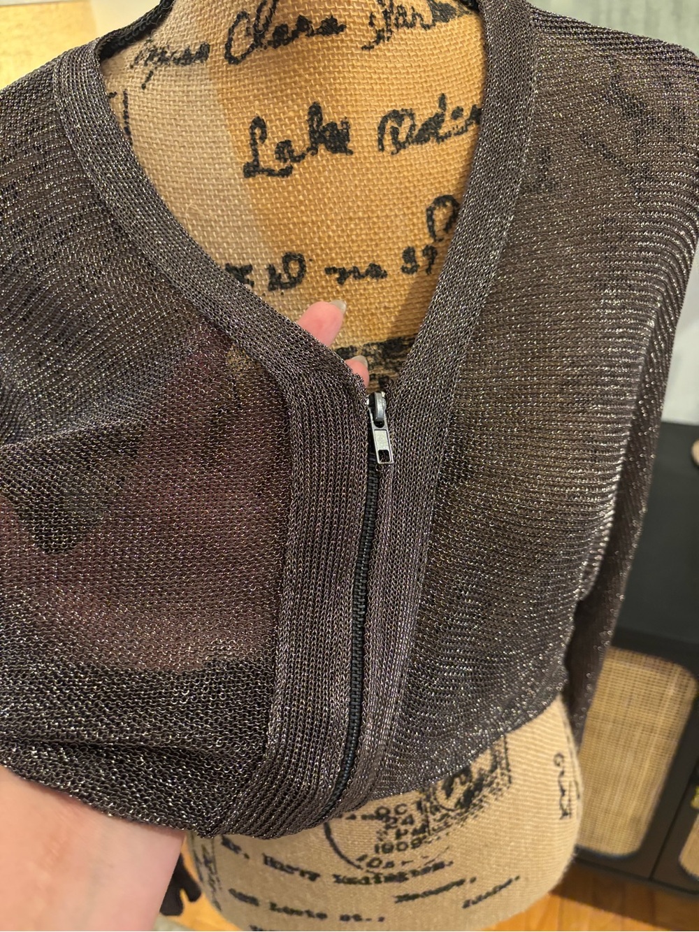Zara Metallic Sheer Knit Top in Charcoal - Picture 3 of 6